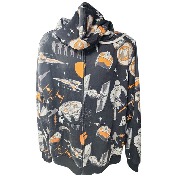Star Wars Full Zip Hoodie Men Large Womens 2XL BB-8 Millennium Sweatshirt Lounge - Picture 8 of 14